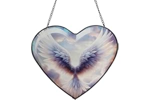 ZZHAOYI Angel Wings Stained Glass Window Hanging, Suncatcher Glass Panel with Metal Chain, Stain Glass Sun Catchers Home Decor Gift for Women, Girls, Wife, Mom