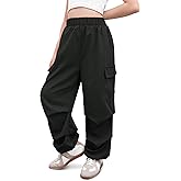 IIMMER Girls Summer Baggy Trendy Parachute Cargo Pants Cute Wide Leg Joggers with Pockets 5-14 Years