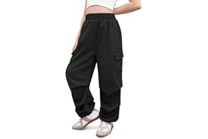 IIMMER Girls Summer Baggy Trendy Parachute Cargo Pants Cute Wide Leg Joggers with Pockets 5-14 Years