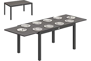 Outsunny Expandable Outdoor Dining Table for 8-10 Person, 55"-95" Rectangular Patio Table with Tempered Glass Top and Aluminu