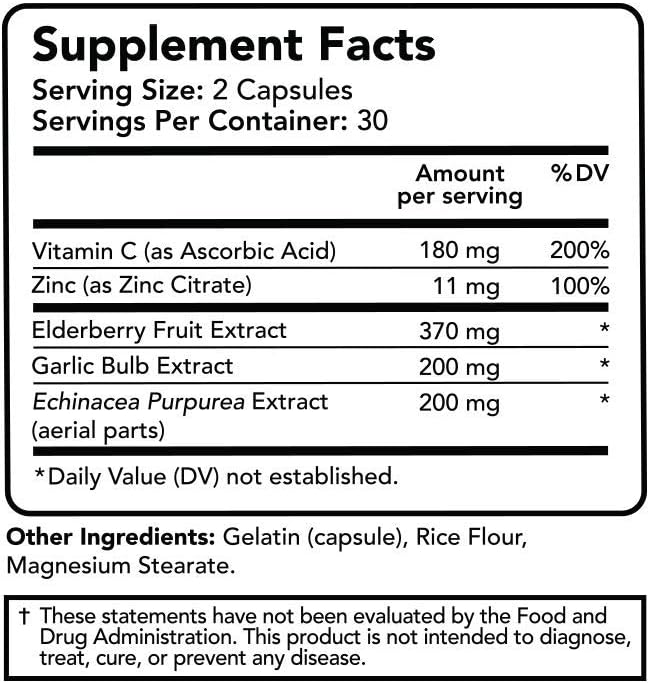 Elderberry Zinc Immune Support with Vitamin C & Echinacea - Advanced 5-in-1 Powerful Blend: Health & Personal Care