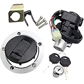 X Autohaux 1 Set Motorcycle Ignition Switch Cylinder Fuel Gas Tank Cap Cover Lock Seat W 2 Keys For Yamaha V-star Xvs650