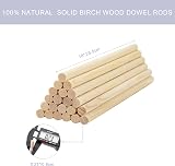 HOSSIAN Wooden Dowel Rods Birch Wood Sticks Crafts 1/4" x 10" Unfinished Round view 2