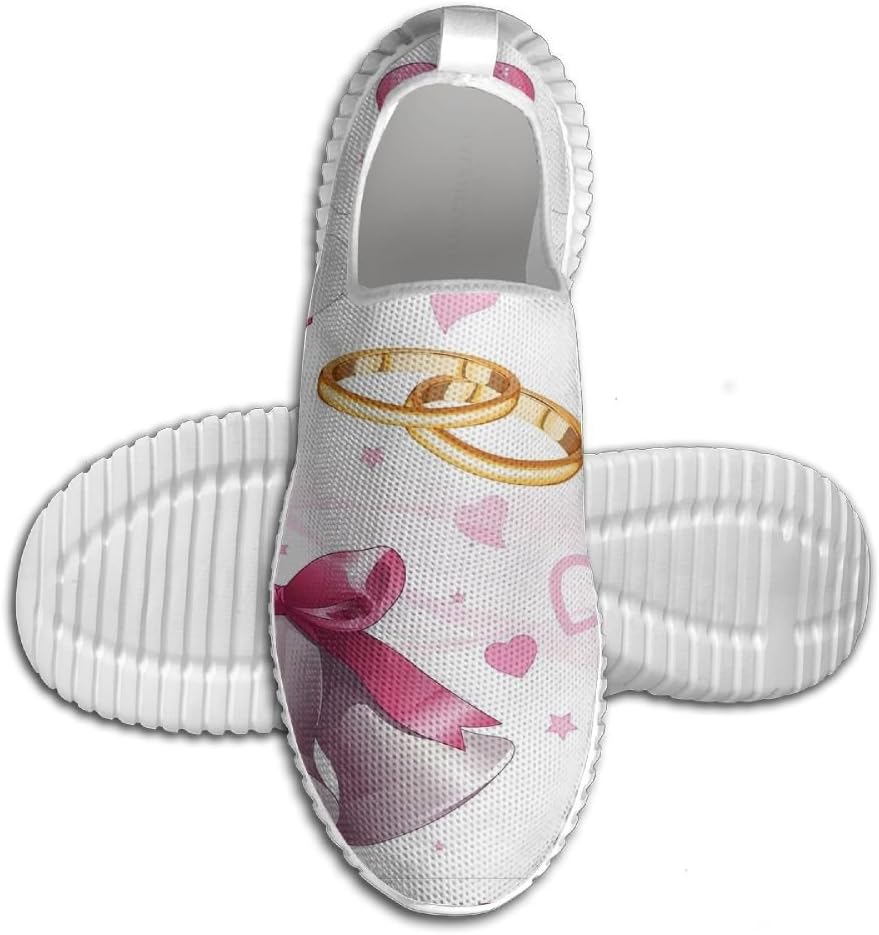 Womans Men's Wedding Themed Artwork Invitation Announcement Hearts Rings Birds Men Running Shoes Walking Lightweight Casual Athletic Sneakers Breathable