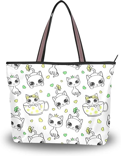 Amazon Vawa トートバッグ レディース 大容量 かわいい 猫柄 心柄 ハンドバッグ おしゃれ ショルダーバッグ キャンバス 防水 軽量 ファスナー付き 通勤 通学 旅行用 トートバッグ