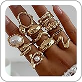 ANGLEQUEEN Chunky Rings Set for Women Gold Stacking Rings Set Open Adjustable Statement Ring Sets Irregular Geometric Ring Prom Costumes Jewelry Accessories 2025 Fashion Jewelry