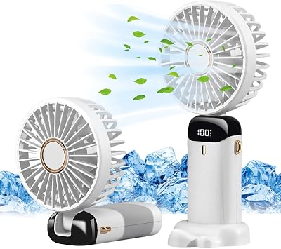 Jsdoin Hand Held Fan Portable USB Rechargeable 5 Speeds LED Display White