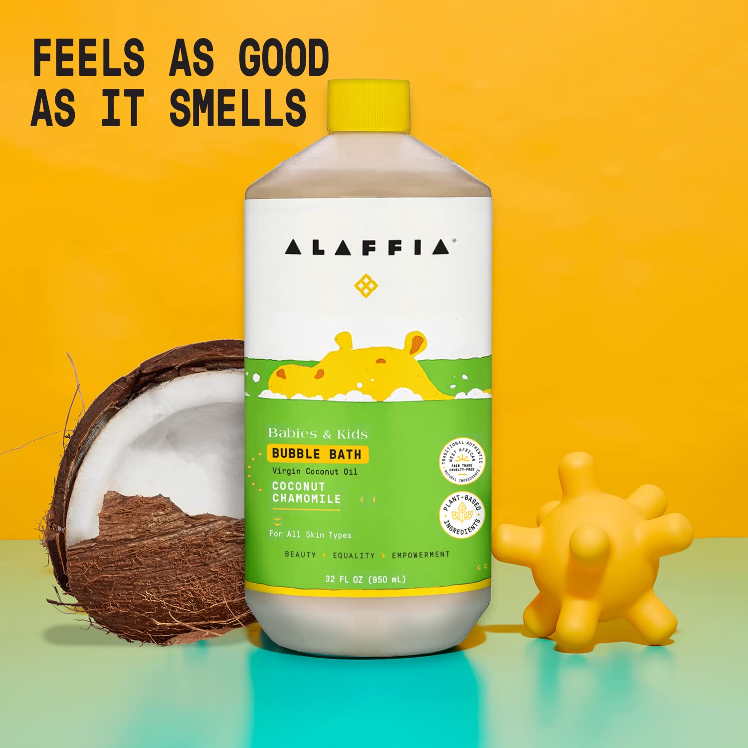 Alaffia Babies & Kids Bubble Bath, Coconut Chamomile, Pump Included – Gentle Cleanser with Raw Shea Butter and Yarrow, 32 Fl Oz