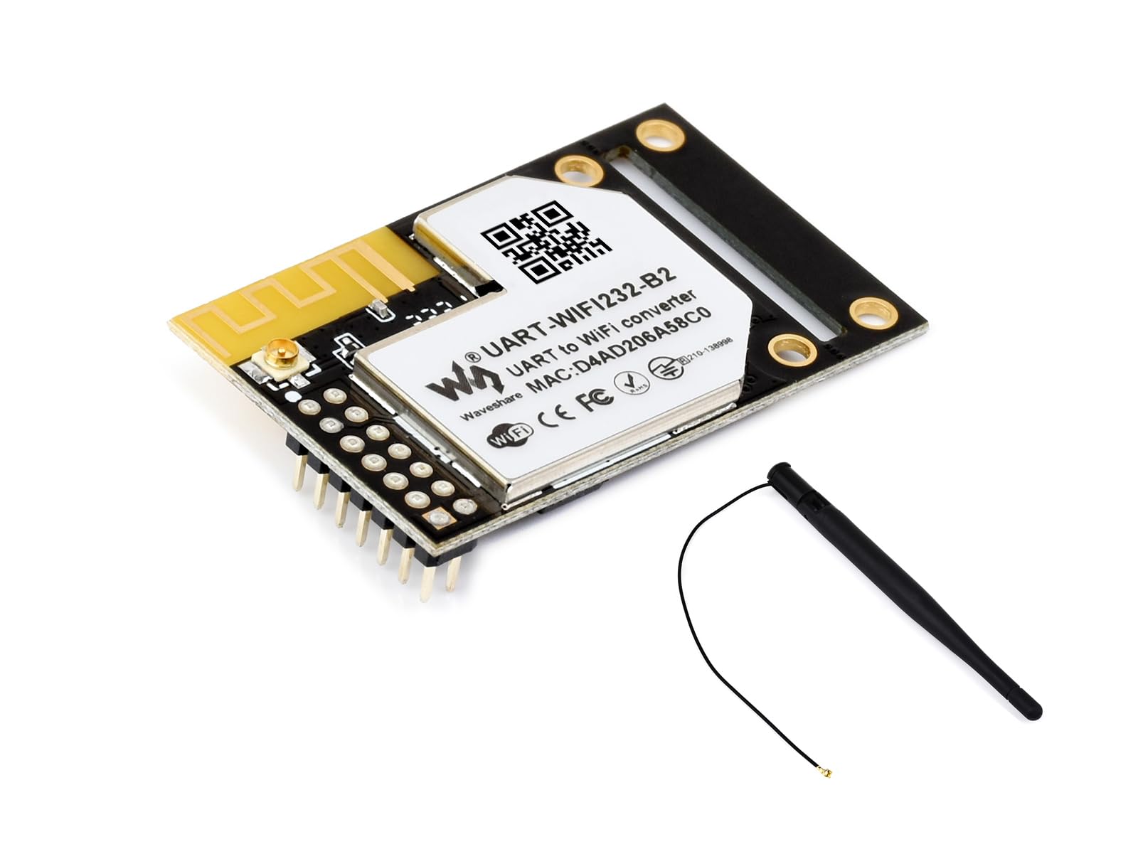 Waveshare UART to WiFi and Ethernet Module, Integrated 802.11b/g/n Module, 10/100M Ethernet, 2.4GHz WiFi, 25mm x 40mm x 8mm, Mini ITX Motherboard Compatible