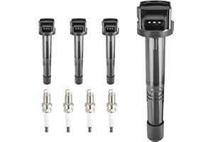 HYR Set of 4 Ignition Coil Pack and Iridium Spark Plugs Fit for 2.0L 2.4L Honda CRV Civic Accord Element Acura CSX RSX 2002-2011, L4 Replaces UF311 UF583