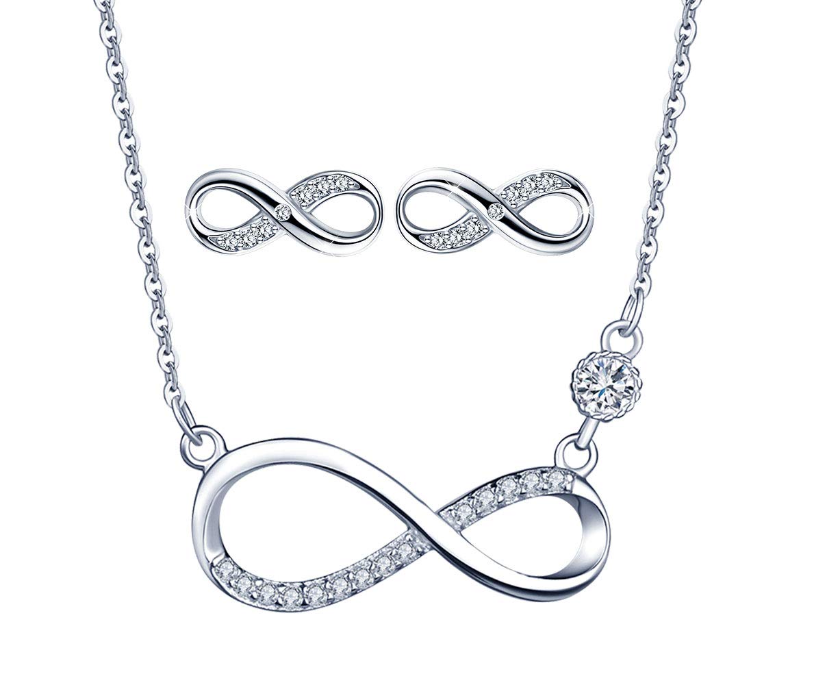 Infinity Love Necklace Earrings 925 Sterling Silver Jewellery for Women Girls