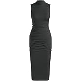 CIDER Bodycon Dresses for Women Mock High Neck Sleeveless Ruched Dresses Summer Cocktail Work Midi Dress Trendy