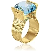 JEAN RACHEL JEWELRY 14K Gold Plated Sterling Silver Ring with 11.75 TCW Cubic Zirconia - Textured Band Vintage Design - Hypoallergenic, Lead & Nickel Free Jewelry Statement Rings for Women