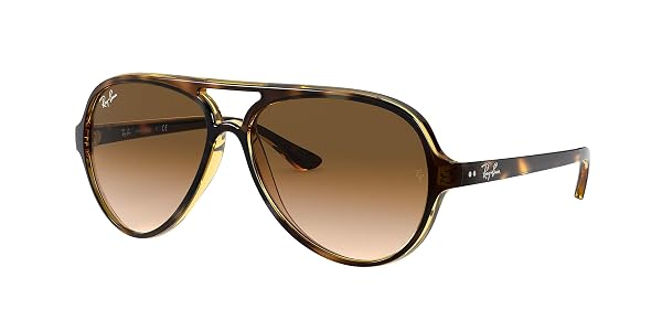 RAY-BAN UNISEX RB4125 CATS 5000 AVIATOR SUNGLASSES, LIGHT HAVANA/CLEAR GRADIENT BROWN, 59 MM