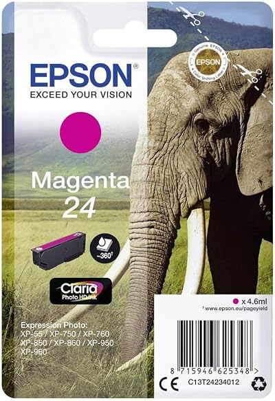 Epson 24 Magenta Elephant Claria Photo HD Ink Cartridge 360 Pages