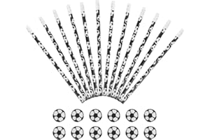 Uonlytech 12 Sets Soccer Themed Pencils with Erasers for Supplies Birthday Party Favors Black White Football