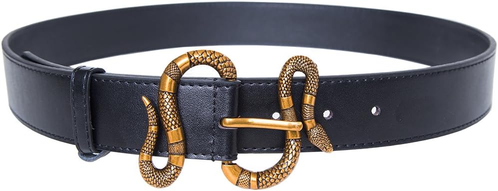OhYak Mens Big Snake Buckle Design 38-mm Italian Leather Belt