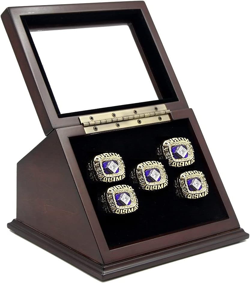 5 Slots Championship Rings Wooden Display case Shadow Box with Slanted Glass Window for Football Rings Basketball Hockey Sports Championship Rings - Rings are Not Included : Sports & Outdoors