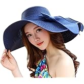 Womens Big Bowknot Straw Hat Beach Cap Beachwear Wide Floppy Hat Foldable Roll up Big Brim Hats Sun Hat UPF 50+