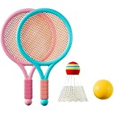 Tennis Racket Set Kids Portable Outdoor Toy 3-12yr Parent-Child | Children's Badminton 15IN plastic paddles feature non-slip soft grips for indoor play/patio fun, durable yet light and safe