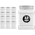 Plastic Jars 32 Fluid Ounce Square Pinch Handle (12 Pack) Clear PET Plastic Containers With White Ribbed Lids