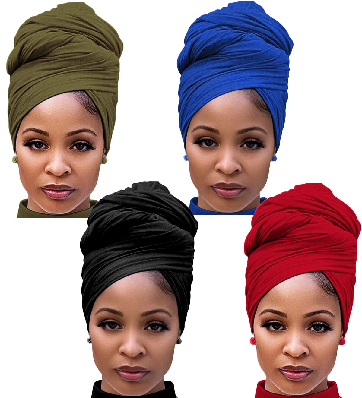 Photo 1 of Harewom 4PCS Turban Head Wraps for Black Women African Hair Wraps Stretchy Headwraps Head Scarf for Women with Natural Hair