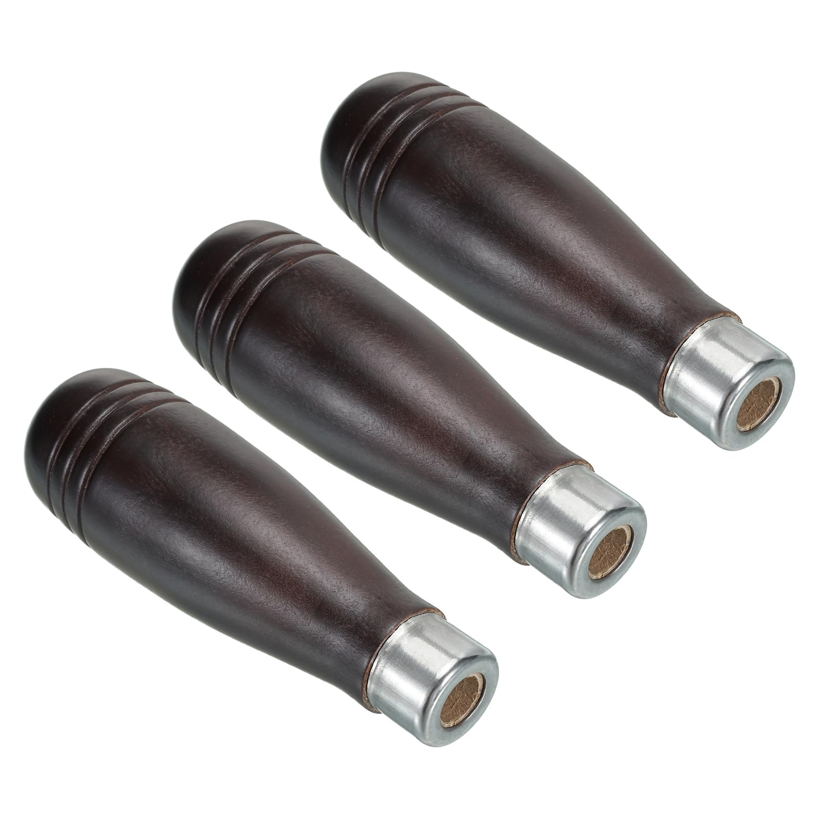 PATIKIL 4.3 Inch Wood File Handle, 3 Pack File Cutting Tool File Handle Replacement Accessories for 0.39" Diameter File, Dark Brown