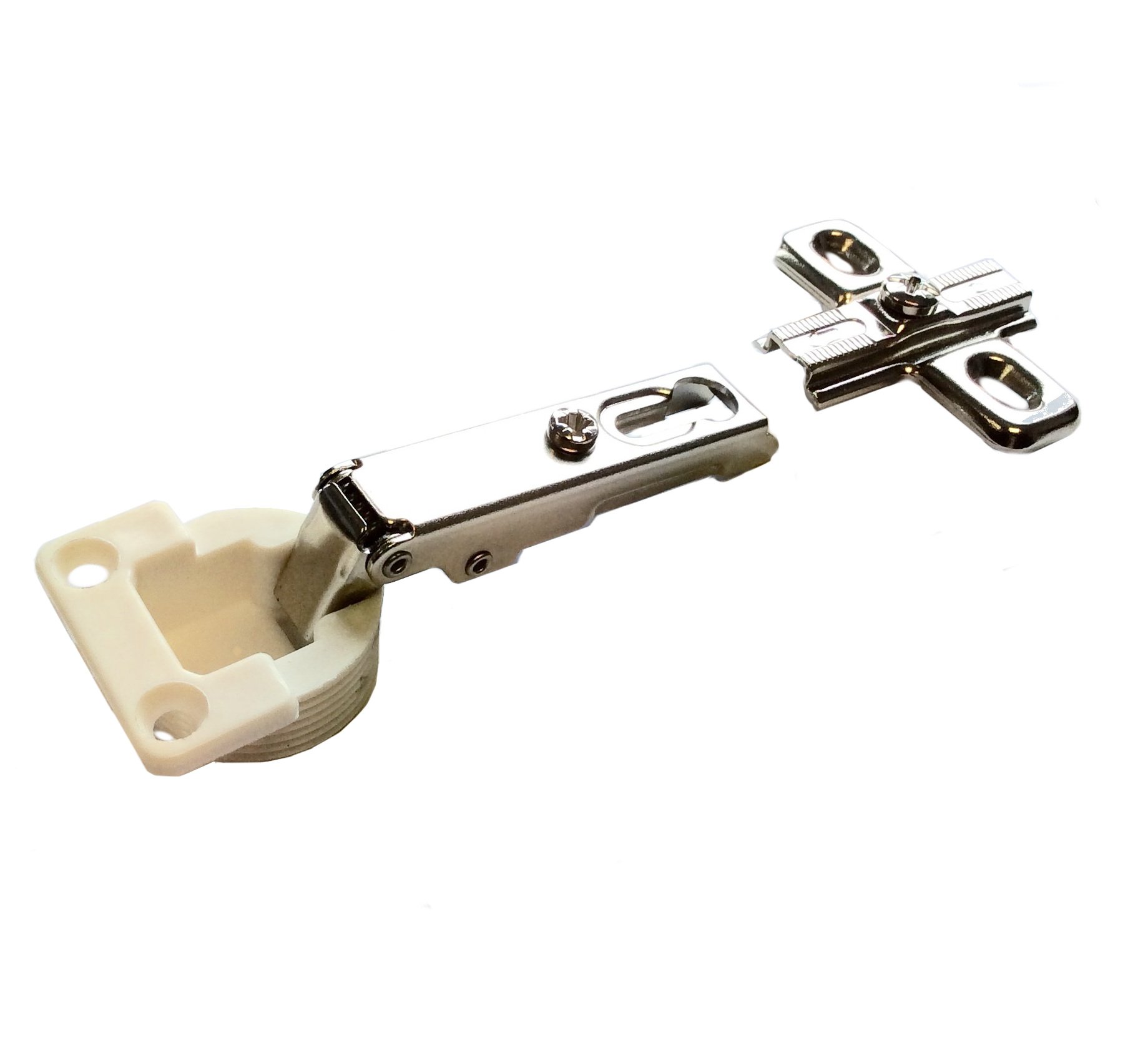 Merriway BH04754 Slide-On Kitchen Cabinet Wardrobe Hinge, Cruciform Plate Zinc Plated with White Cup, Full Overlay 26mm 95 Degree