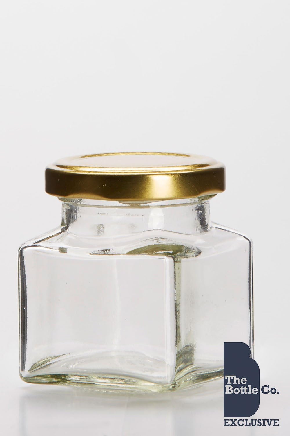 BOTTLE COMPANY 120 X 4OZ/130ML APPROX SQUARE JAM JARS,CHUTNEY,PRESERVE,PICKLE,SWEET,HONEY,WEDDING FAVOUR JAR C/W GOLD LIDS by The Bottle Company