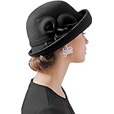 ORIDOOR Women Vintage Wool Felt Flowers Bucket Cloche Bowler Hat Church Wedding Dress Fascinator Hat Winter Felt Fedoras