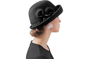 ORIDOOR Women Vintage Wool Felt Flowers Bucket Cloche Bowler Hat Church Wedding Dress Fascinator Hat Winter Felt Fedoras