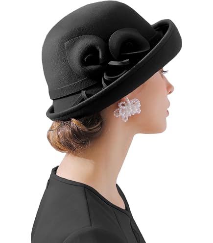 Black Wool Felt Small Top Fascinator Hats for Women Ladies  display picture 1