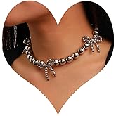 MOEEIJEW Chunky Gold Bow Necklace for Women Bow Beaded Choker Gold Chain Necklace Bow Jewelry