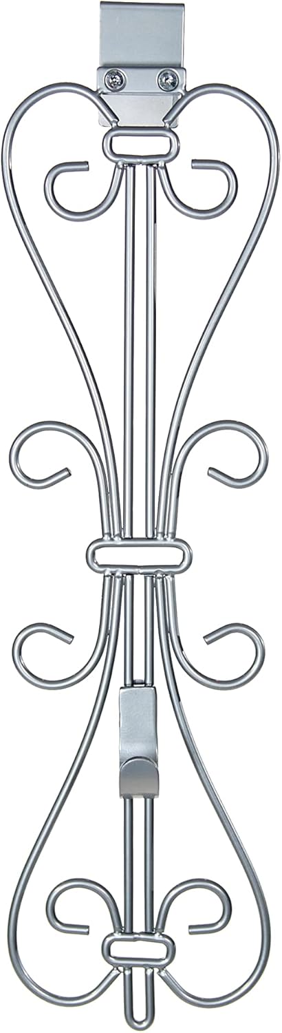 Wreath Hangers - [Front Door WREATH HANGER] - Elegant Design | ADJUSTABLE Hook Length for Tall and Small Doors | PADDING to Prevent Damage like Scratch and Dents | Heavy Duty Cast Iron Metal Hangar (Silver)