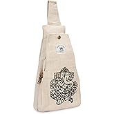LONGING TO BUY Hemp Sling Backpack- Hemp Cross body Bag- Hemp Shoulder Backpack Adjustable Strap for Men & Women (Designed-Ganesha)