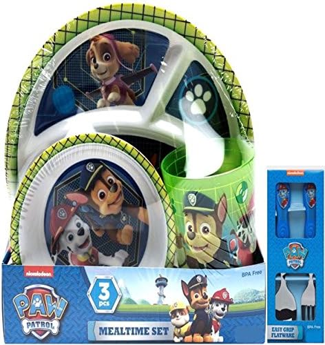 Paw Patrol Marshall, Chase and Gang Plate, Bowl,Cup,Spoon and Fork Feeding Set 5 Pc