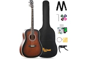 ZJW GOLD Dreadnought Acoustic Guitar Kit for Adult Teen Beginners, 41 Inch Full Size Acustica Guitarra Starter Bundle Set with Bag, Strap, Tuner, Capo, Strings, 4/4 Guitar Right Hand