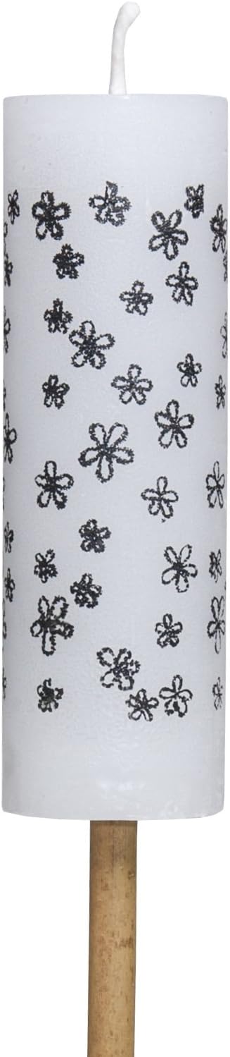 Rustik Lys 'Garden Torch White Print Flowers Wax Bamboo Party 3.8 cm Diameter x 63 cm