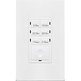 ENERLITES 2-Hour Countdown Timer Switch, 5-10-20-30 Min, 1-2 Hr, for Bathroom Fans, Heaters, Lights, LED Indicator, 120VAC 800W, No Neutral Wire Required, UL Listed, HET06-J-2H-W, White