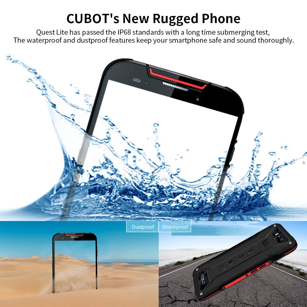 CUBOT Quest Lite Telephone Portable Débloqué Incassable 4G, Smartphone Résistant Pas Cher 2019 Android 9.0 Batterie 3000mAh, 3+32 Telefones Etanche IP68 Imperméable aux Chocs et Poussière NFC-Rouge
