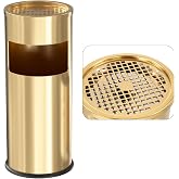 POWLAB Trash Can Outdoor Waste Container Round Stainless Steel Trash Can with Removable Inner Bucket for Disposal Commercial Waste Container 9.8 x 24-Gold Tone