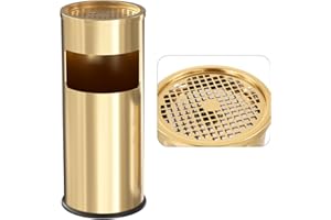 POWLAB Trash Can Outdoor Waste Container Round Stainless Steel Trash Can with Removable Inner Bucket for Disposal Commercial Waste Container 9.8 x 24-Gold Tone