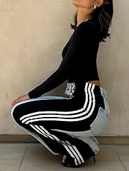 Angsuttc Womens Jeans with Patchwork Stripes High