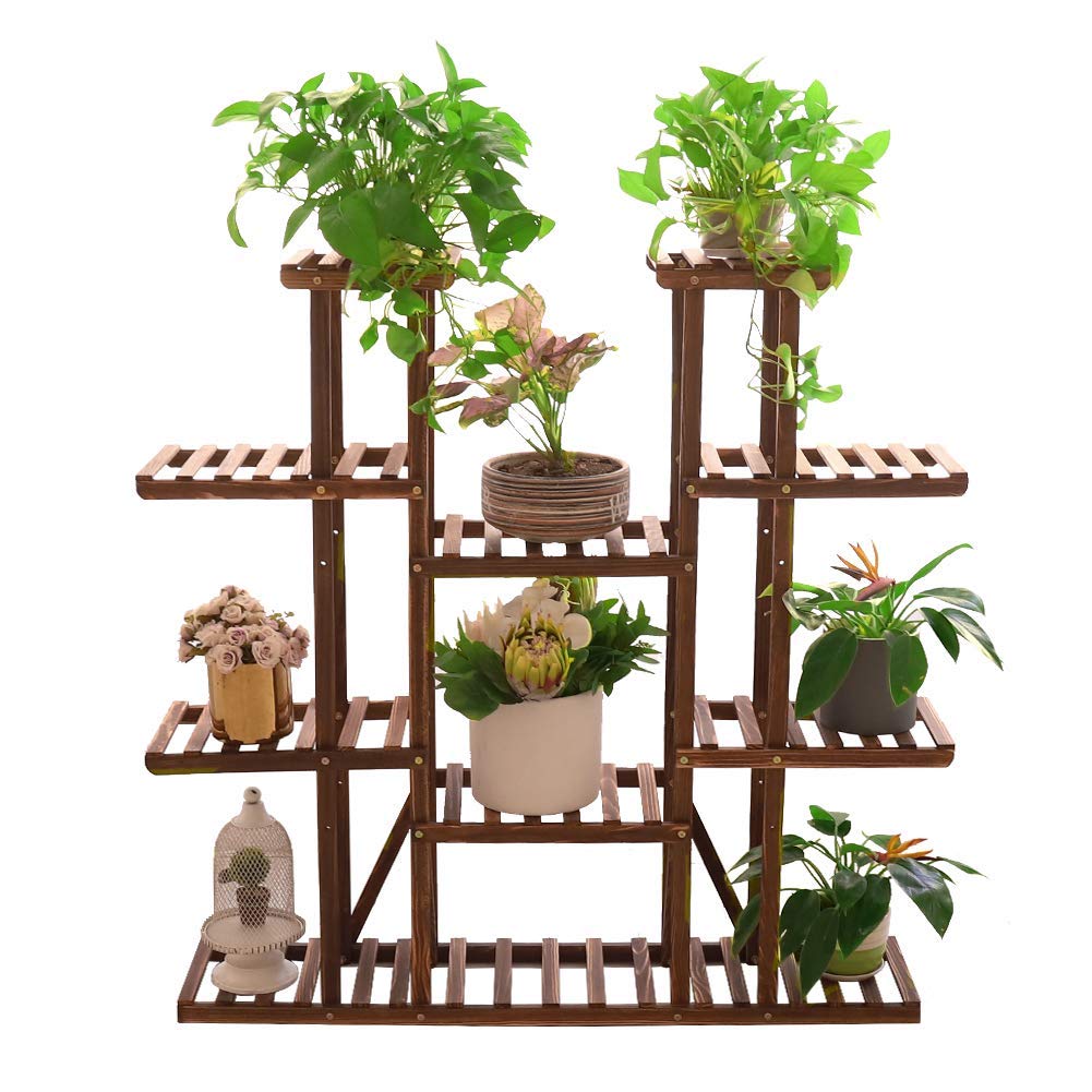 unho Tiered Plant Stands Indoor, Wooden Plant Shelf Flower Pot Stand Garden Shelves Multi-Tier Plant Display Stand 115x25x116cm