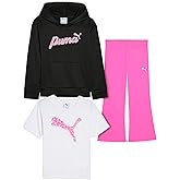 PUMA girls 3 Piece Pullover Set - Fleece Top, T-shirt & Matching Pant
