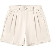 Betusline Women's Shorts Summer Casual Work Pleated Dress Shorts with Back Elastic Waist