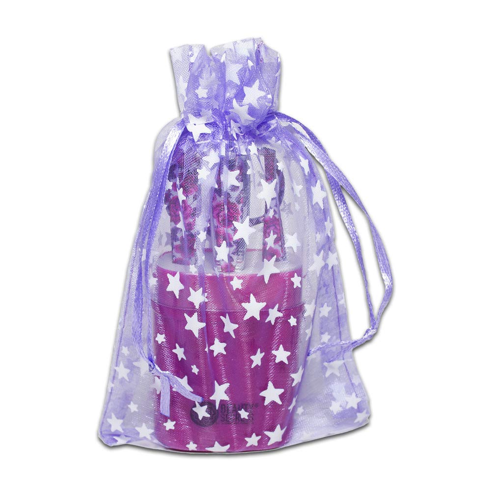100-Pack 4x6 in Sheer Organza Gift Bags with Drawstring (Medium) - Metallic Stars (Lavendar/White) - for Wedding Party Favors, Jewelry, Candy, Treats Mesh Pouch by The Display Guys