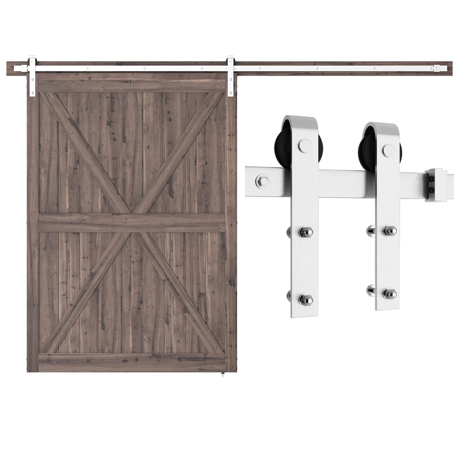 Photo 1 of **MISSING WOOD. INSTALLATION PARS ONLY. SCRAPES on METAL**SMARTSTANDARD 10 Feet Brushed Nickel Barn Door Hardware Kit-Heavy Duty Sliding Track-Smoothly and Quietly-Easy to Install-Fit 60" Wide Door Panel (J Shape Hanger)