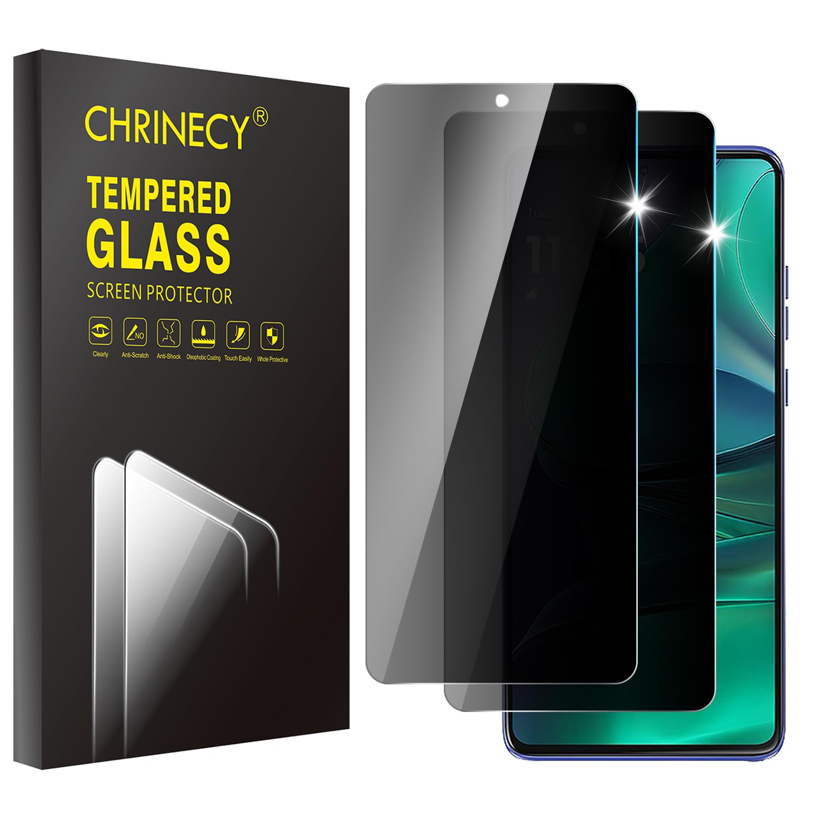 CHRINECY 2 Pack Privacy Screen Protector for Motorola Moto G Stylus 5G 2025, Tempered Glass Film, 9H Hardness, Anti-Scratch, Premium HD Clarity, Case Friendly
