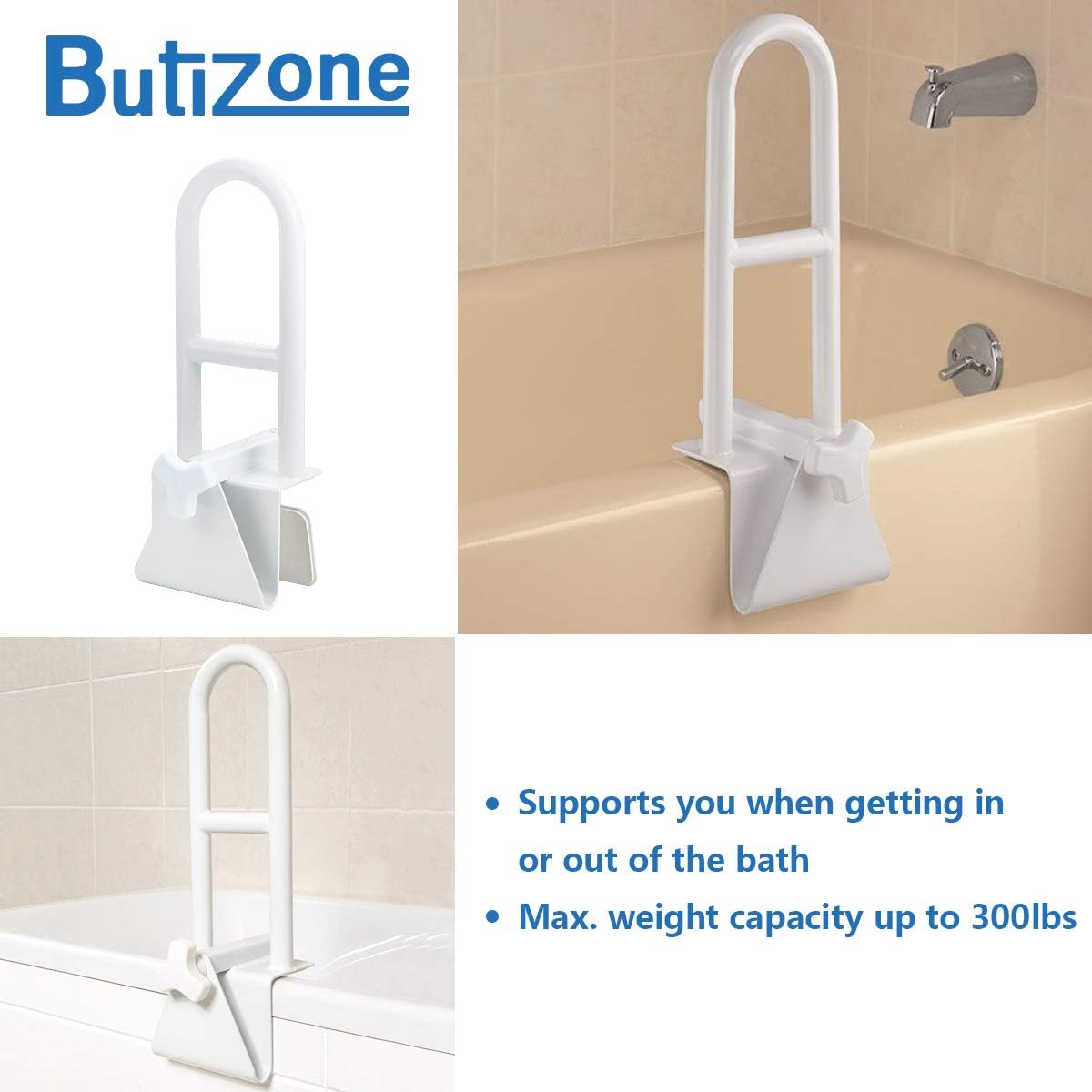 Butizone Bathtub Safety Rail, Medical Adjustable Tub Grab Bar Handle Clamp Safety Handrail Support for Seniors and Elderly: Health & Personal Care